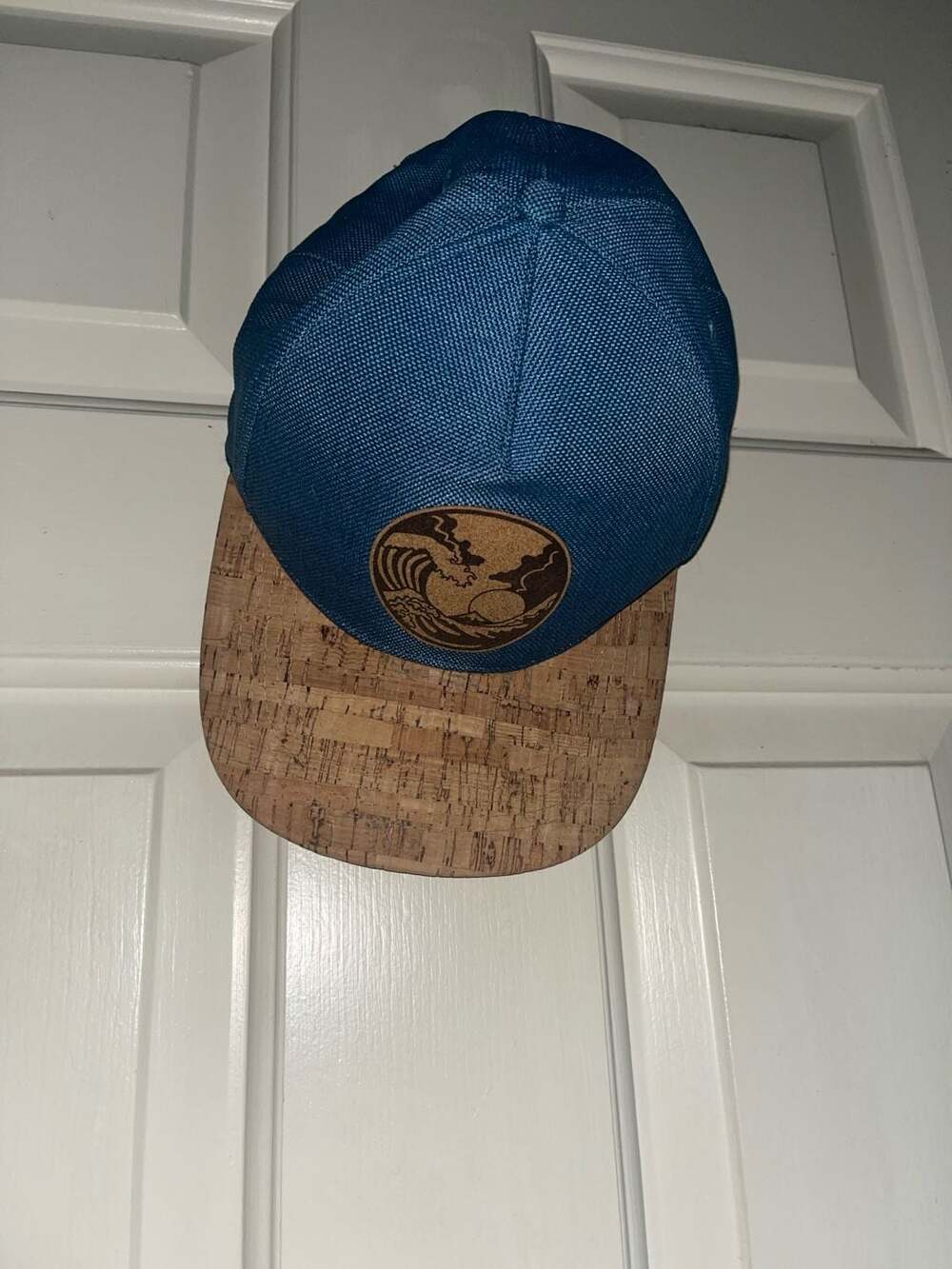 San Diego Cork Hat Co. Blue Snapback Hat with Cork Brim and Wave Patch